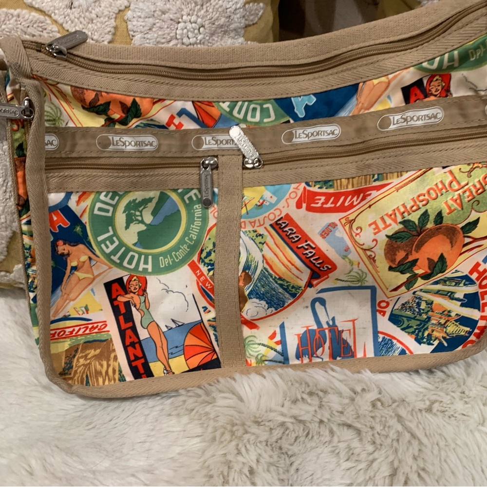 Lesportsac Multicolor Travel-Print Crossbody with Beige Trim
